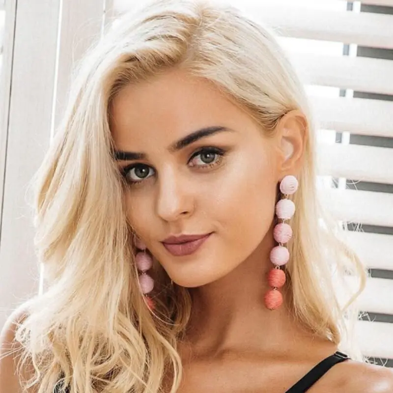 

Punk Style Ball Drop Earrings For Women Pom-pom Ball Dangle Earrings Beaded Pendientes Trendy European Accessories Party Gifts