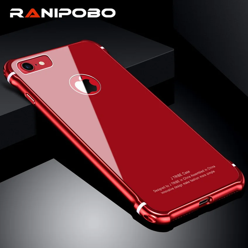 Продажа Для iphone X 6 6s 7 7 плюс 8 чехол модные блестящие тонкий жесткий Алюминий металлический каркас + закаленное стекло противоударный назад чехол для...