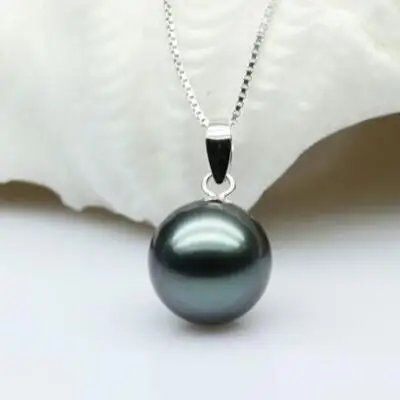 

Free shipping AAAA+11-12MM natural Tahitian genuine black peacock pearl pendant + silver chain