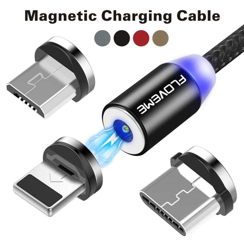 

FLOVEM Magnetic Cable Micro USB Type C USB-C Cable 1m 2m LED Short USB Charging Cables Magnet Charger Round Plug For iPhone XR
