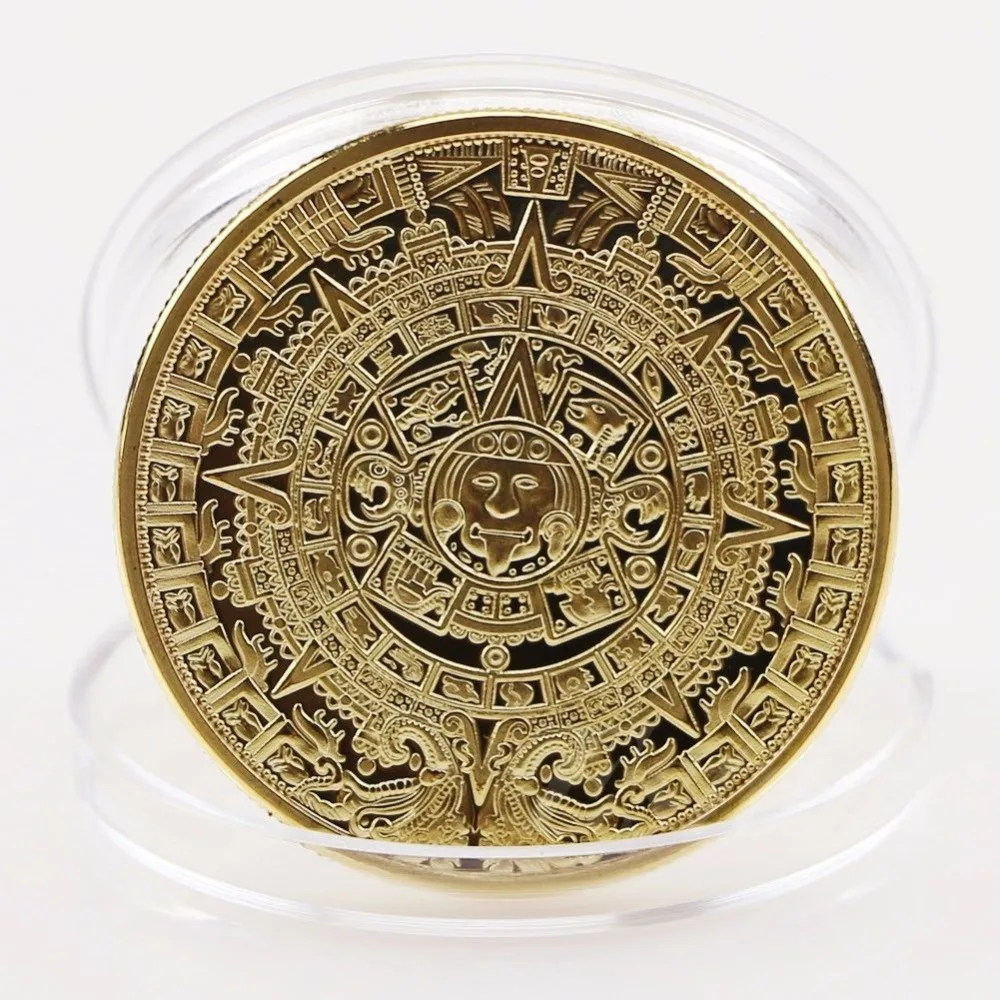 

1x Gold Sliver Plated Mayan Aztec Calendar Souvenir Commemorative Coin Collection Gift Drop shipping