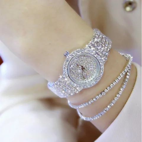 Pulseira de Prata Livre Relógio Conjunto Completo Diamante Pulseira Senhora Vestido Luxo Jóias Charme Strass Bling Cristal Bangle