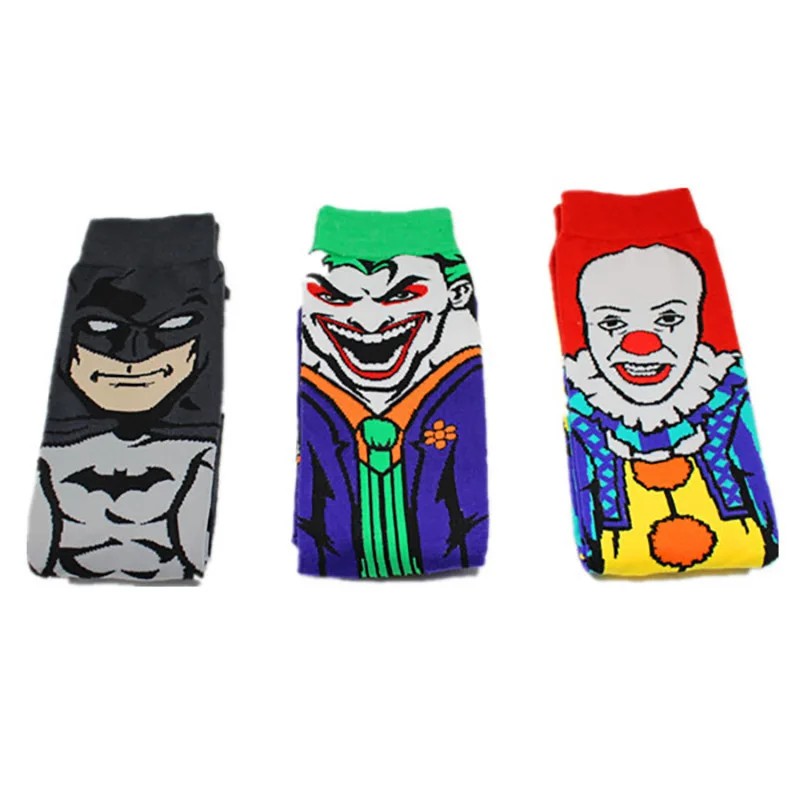 Мстители носки с мультяшным рисунком Супермена, Бэтмена и человека-клоун Джокер Косплэй модные носки, Необычные прикольные Повседневное Для мужчин носки для катания на скейтборде