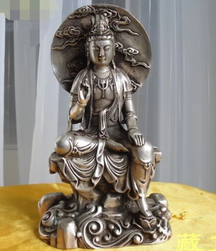 

Tibetan buddhism Bronze Chinese bronze coated silver nice face sitting Maitreya