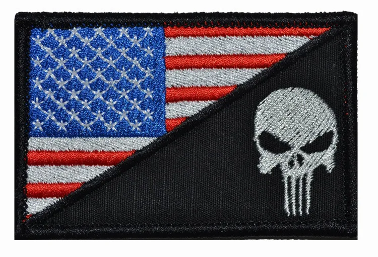 2pcs Embroidery Punisher Tactical Patch America USA Flag Hook And Loop