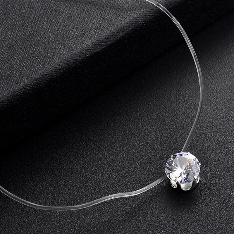 

1Pc Silver Color Dazzling Zircon Necklace Transparent Invisible Fishing Line Clavicle Chain Pendant Necklace Jewelry