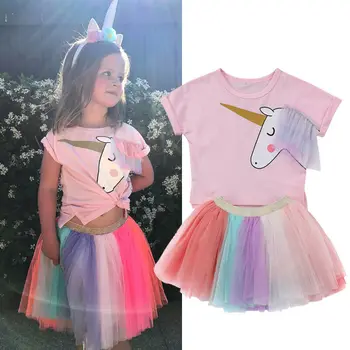 

Summer Baby Girls Outfits Unicorn Birthday Top T-shirt+Tutu Dress Kids Dresses For Girl 6M-5T