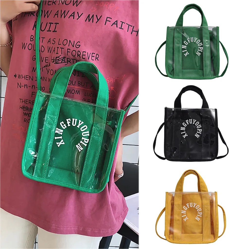 

Coneed Women Canvas Transparent Large Capacity Messenger Bag Shoulder Bag Small Square Bag 2019 Apr30 P40