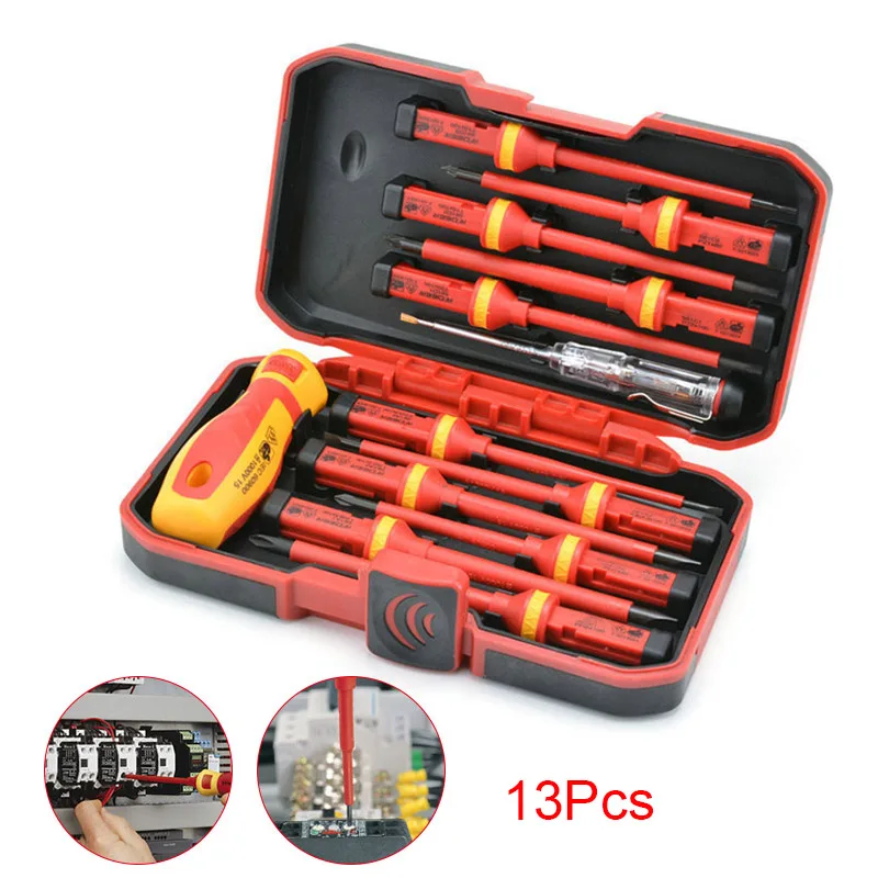 

13Pcs/set Electricians Insulated Electrical Hand Screwdriver Kit for 1000V Power electricity screwdriver isolated _WK