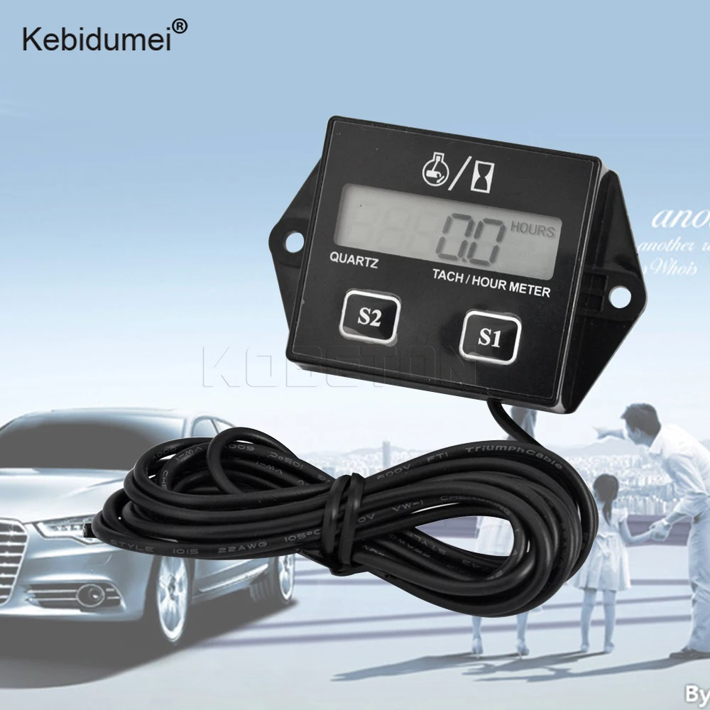 

kebidumei Digital Tachometer Engine Tach Hour Meter Gauge LCD Display Inductive For Motorcycle Motor Boat Car Stroke Engine