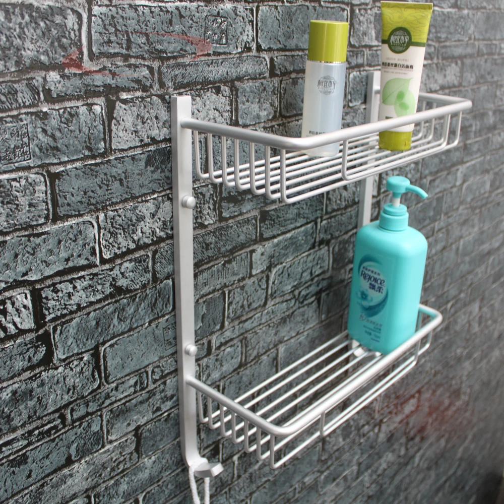 Two Layer space aluminum towel washing Shower Basket Bar rack rail bathroom shelvesin Bathroom
