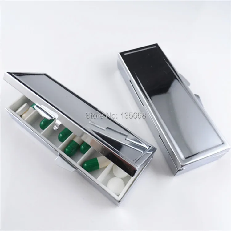 Stainless Steel Pill Boxes Blank Rectangle Metal Pill Container 6 Grids