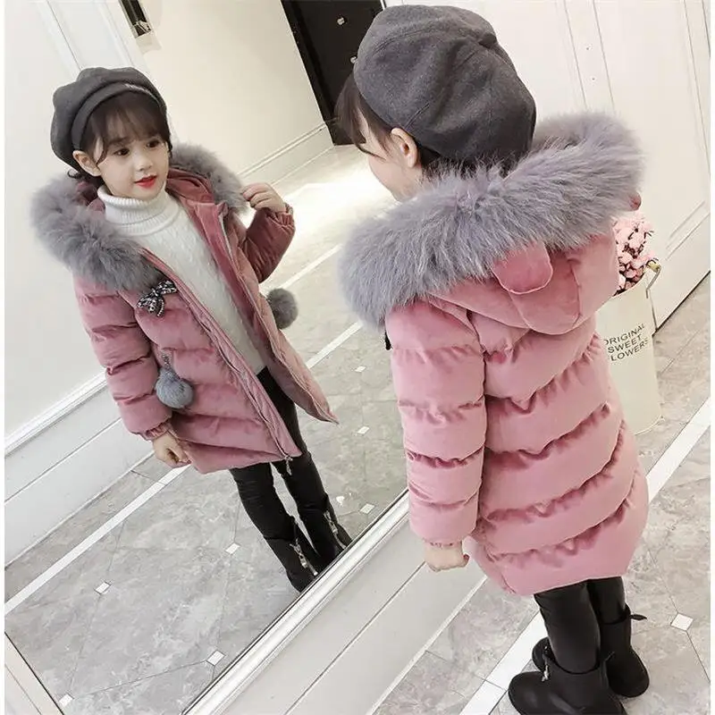 Г. Детская одежда зимняя меховая куртка для девочек 12 лет, теплое длинное плотное пальто с капюшоном и хлопковой подкладкой