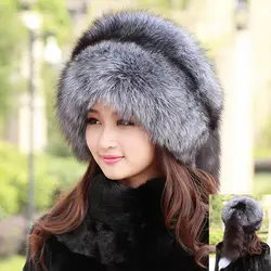 Мех животных Шарм 100% для женщин монгольский 2018 натуральный мех Silver Red Fox Hat с лисой хвост Леди Зимние теплые шапки мягкие волосатые кепки