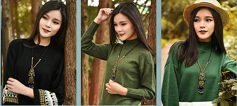 Yanting Bohemia Long Pendant Necklace Women Copper Alloy Elephant Natural Stone Sweater Chain Ethnic Boho Statement Necklace 042