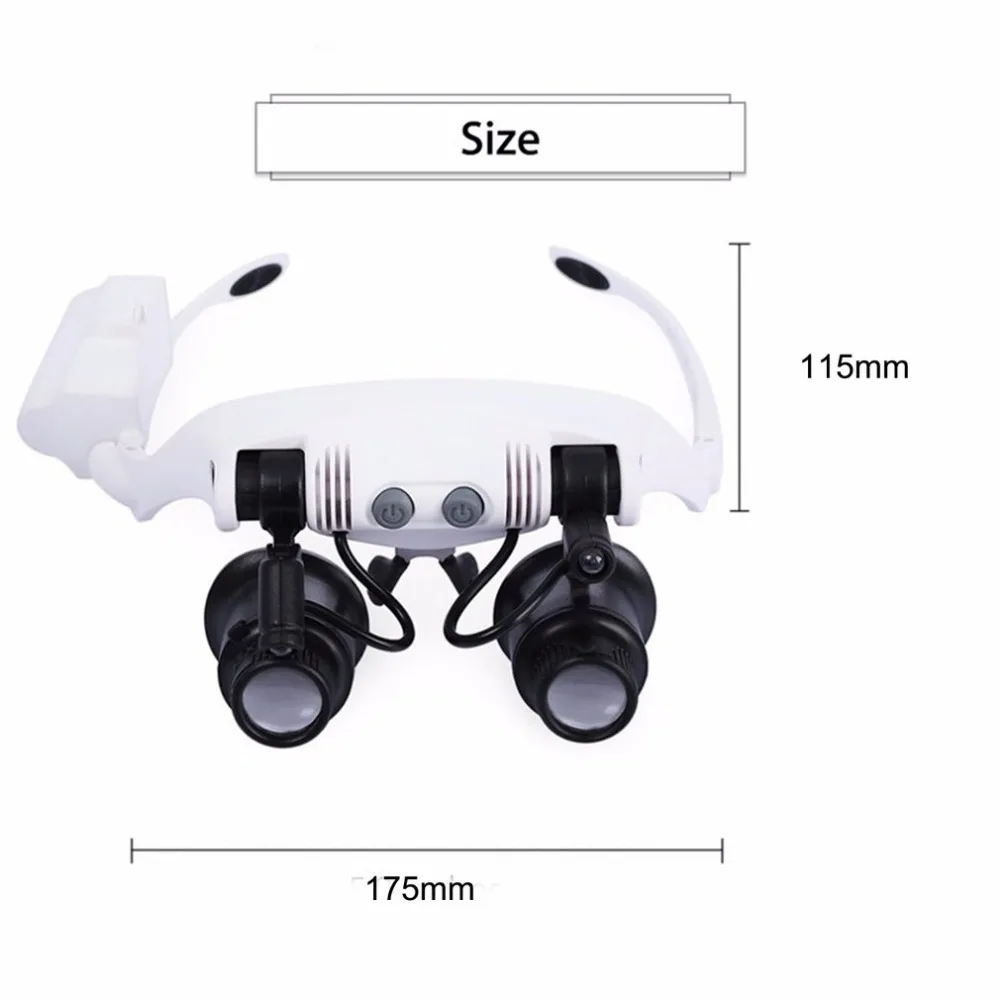 ACEHE Lightweight Foldable Headband Design Binoculars Magnifier Glasses LED Magnifying Glass With 2 LED Light for Jewelry Repair