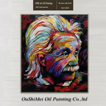 

New Einstein Painting Portraits Handmade Figure Paintings on Canvas Famous Character Painting Hang Picture Knife Oil Painting