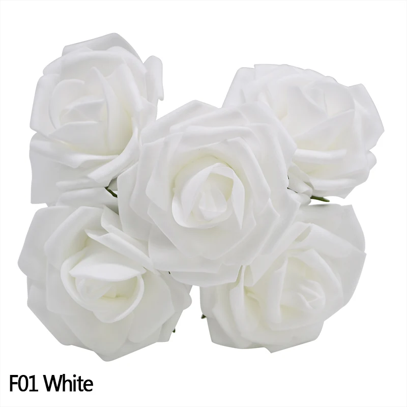 8 см искусственные из ПЭ-пены розы Свадебный букет невесты DIY скрапбук домашнее свадебное украшение большие поддельные розы вечерние принадлежности - Color: White