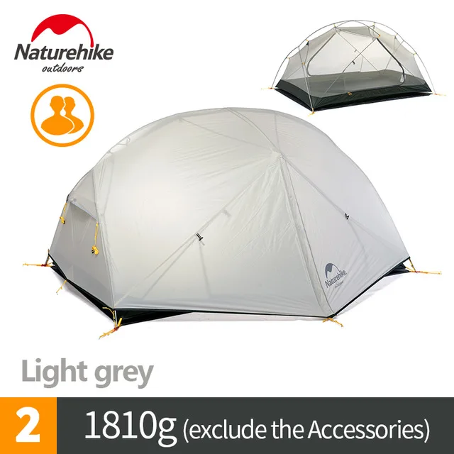 Naturehike 3 сезона Mongar на открытом воздухе палатка 20D нейлон ткань кремния двойной слой водонепроницаемый палатка для 2 человек NH17T007-M - Цвет: 20D-Gray