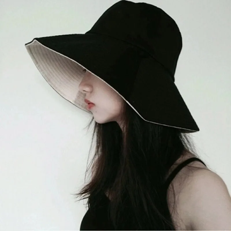 Korean Two side Solid Color Women bucket hat 2018 summer wind protect