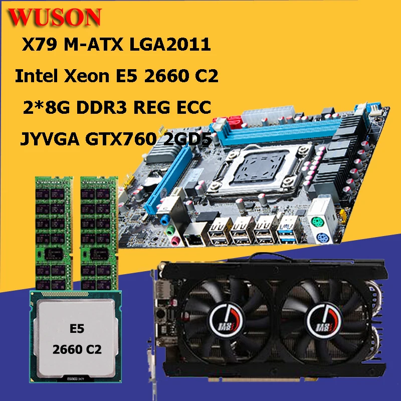 Материнская плата HUANAN ZHI X79, процессор ОЗУ, комплект видеокарт CPU Xeon E5 2660 C2 SROKK RAM 16G (2*8G) DDR3 1600 REG ECC видеокарта GTX760 2G Материнская плата HUANAN ZHI X79, процессор ОЗУ, комплект видеокарт CPU Xeon E5 2660 C2 SROKK RAM 16G (2*8G) DDR3 1600 REG ECC видеокарта GTX760 2G