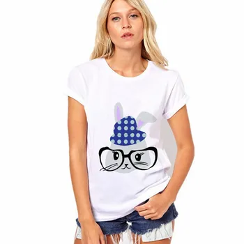 

Cartoon Rabbit Print T Shirt Women Casual Tshirt Short Sleeve O Neck Loose Tee Tops Women Camisetas Mujer