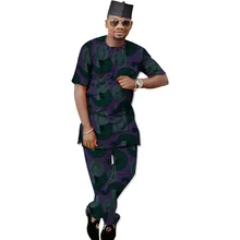 Модные комплекты в африканском стиле для мужчин, Анкара, рубашка с принтом+ штаны, комплект из 2 предметов, топы с короткими рукавами и длинные брюки, мужская одежда в африканском стиле