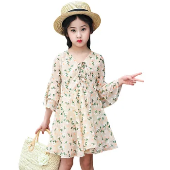 

girls spring autumn dresses 2019 children flare long sleeve princess dress floral printed girls party dress Kids Vestido 4-13T