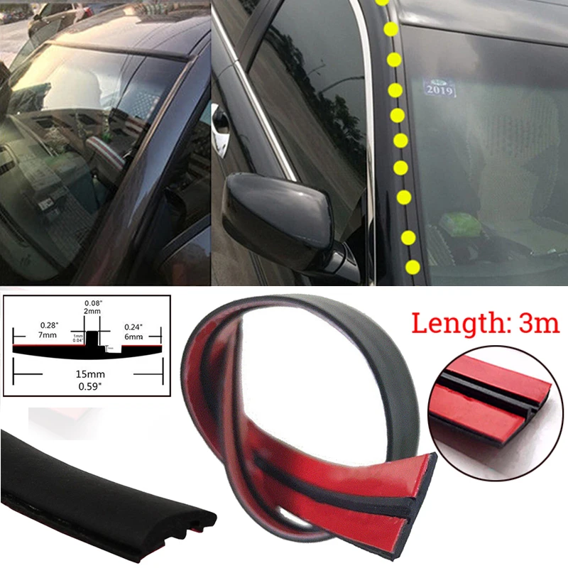 15mm*9m Black Car Windshield Dust-proof Rainproof Noise Insulation Sealing Strip