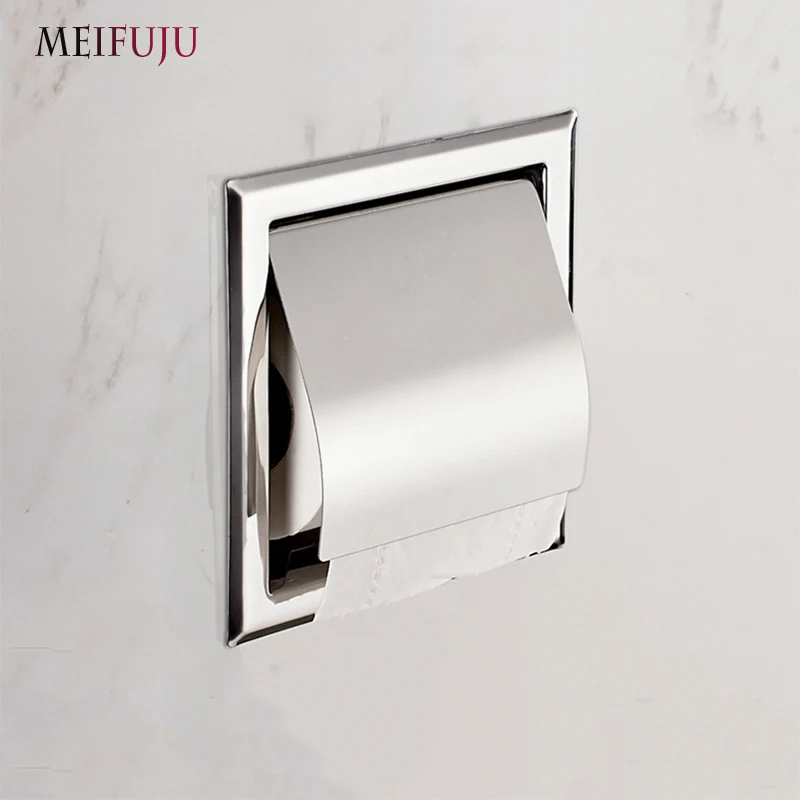 Recessed Toilet Paper Support sus 304 Stainless Steel Toilet Paper Holder Wall Roll Holders Tissue Box Cover Roll Holder