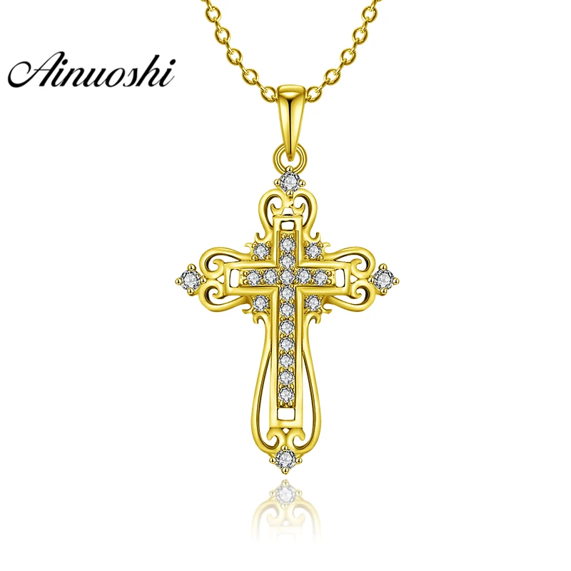 

AINUOSHI 10K Solid Yellow Gold Pendant Christian Cross Pendant SONA Stimulated Diamond Women Men Jewelry 1.9 Separate Pendant