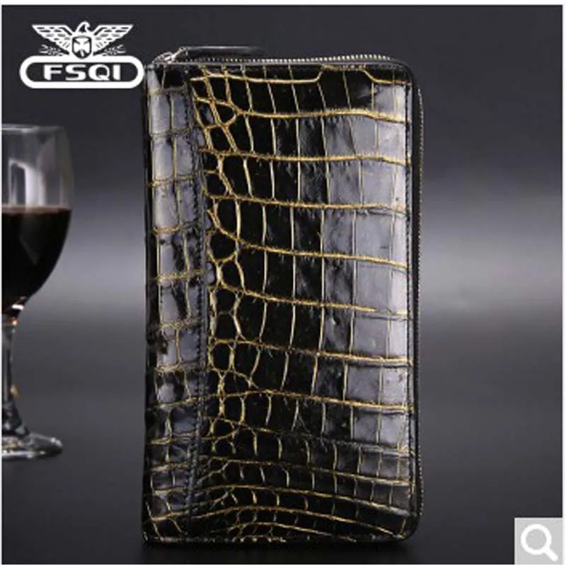 

2018 fasiqi Crocodile bag big capacity menclutch bag local golden Crocodile purse local gold (belly)