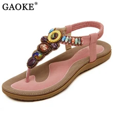 Size 36-42 2018 Bohemian Women Sandals Gemstone Beaded Slippers Summer Beach Sandals Women Flip Flops Ladies Flat Sandals Shoes