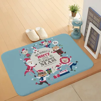 

Cute Card Ventilated Christmas Rug Animal Gift Snowflake Decoration Coral Velvet Rectangular Non-Slip Rug Mat Bedroom Kitchen