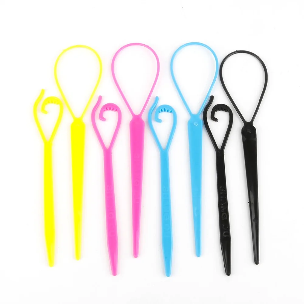 

Popular 1 pair 2pcs Hair Braid Maker Ponytail Creator Plastic Loop Styling Tools Black Topsy Pony Tail Clip Styling Tool