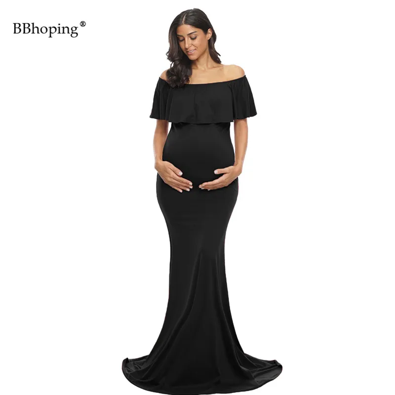 

Ruffles Off Shoulder Maternity Dresses For Photo Shoot Pregnancy Dress Mermaid Elegant Gown Slim Fitted Maxi Photography Dress