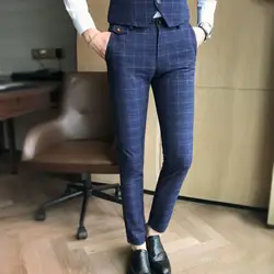 2019 новые модные изысканные плед Для Мужчин's Повседневное брюки для делового костюма мужской формальный брюки, большой размер S-5XL