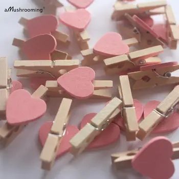 

50x Mini Clothes pegs Baby Shower Pink heart wood craft DIY birthday wedding favour bomboniere gift tag wrapping decoration