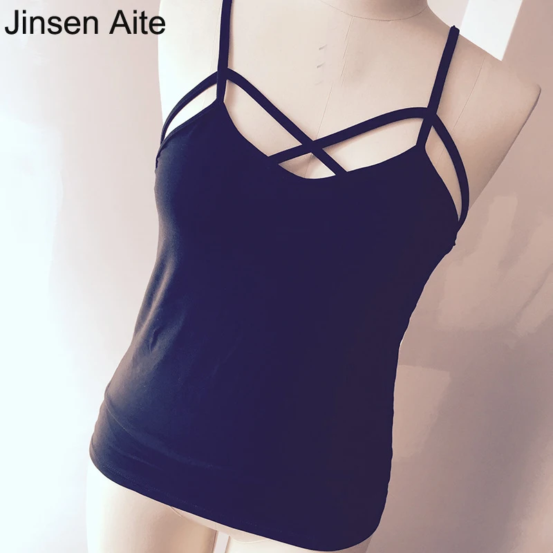 

Jinsen Aite Plus Size 3XL New Women Strappy Crop Top Bralette Stretch Crisscross Hollow Out Sexy Big Size Vest Tank Camis JS34