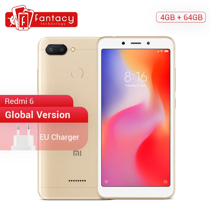 Xiaomi Redmi 6 с глобальной версией 4 ГБ 64 5 45 дюйма HD полный экран 18:9 мобильный телефон