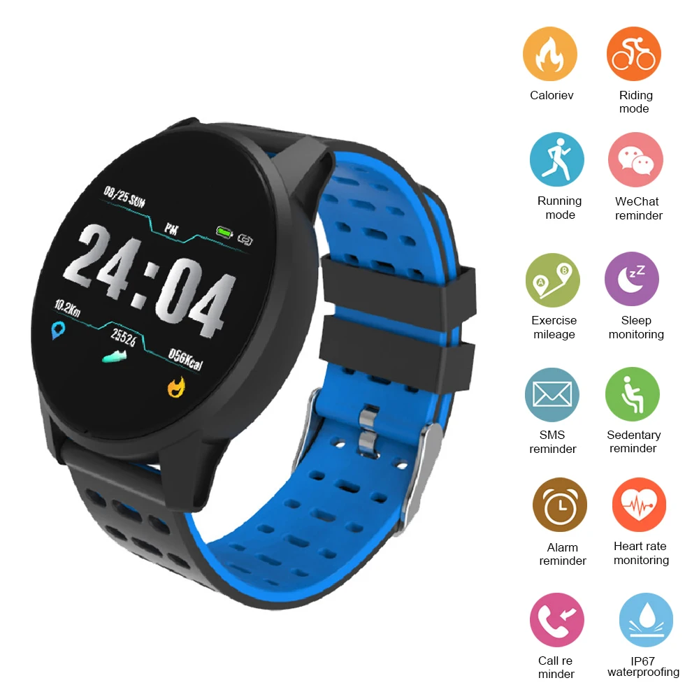 

Men SmartWatch TLWB2 Heart Rate Sphygmomanometer Color Screen Smart Watch Pedometer Activity Monitor fitness Tracker Blue