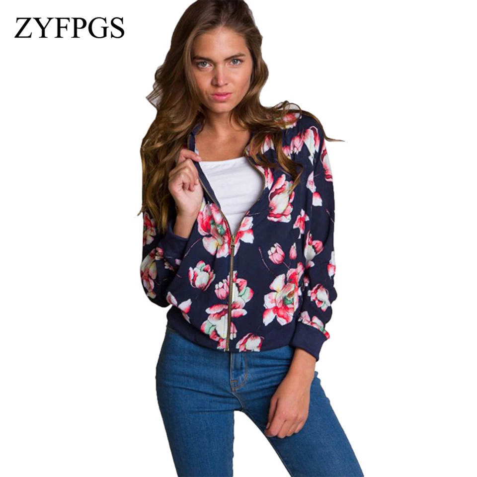 

ZYFPGS 2019 Autumn Women's Jacket Flower Decoration Bomber Jacket Women Casual Fashion Female Bomb Plus Size Cotton Z0801