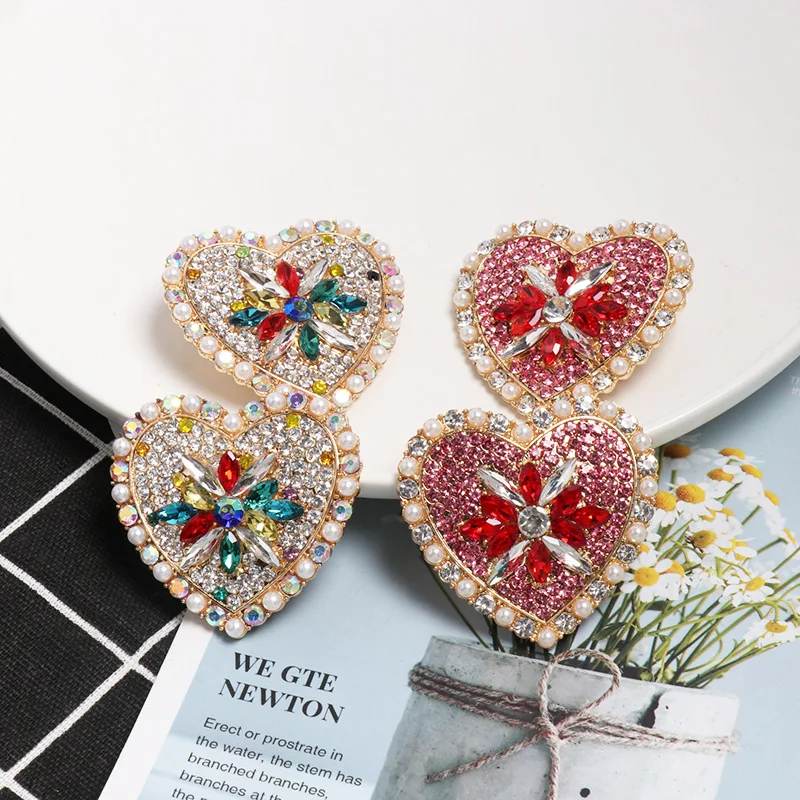 

GEREIT 2019 Bohemia Fashion Women Statement Jewelry Colorful Rhinestone Love Heart Stud Earrings For Girls Pearls Earrings Gifts
