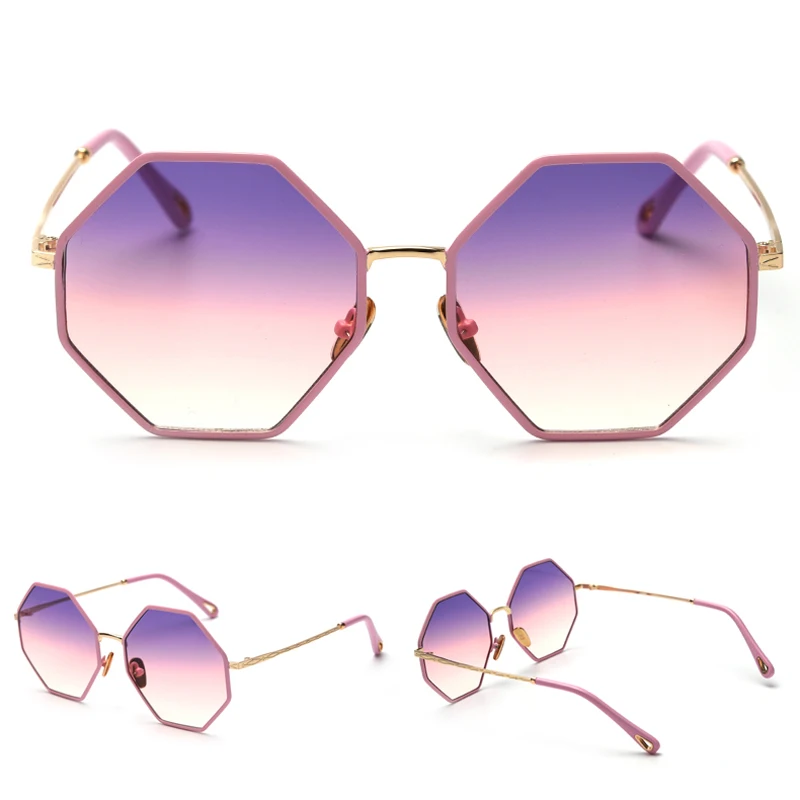 Kachawoo Восьмиугольные солнцезащитные очки для женщин, винтажные многоугольные стильные негабаритные солнцезащитные очки для мужчин, черные коричневые линзы, горячая Распродажа, лето