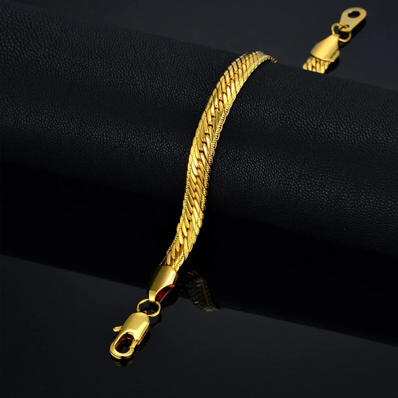 Золотой браслет Для мужчин ювелирные изделия из золота Цвет 8 мм змея цепь браслет ювелирные изделия 21/22 см мужской ручной цепи оптом браслеты браслет для Для мужчин