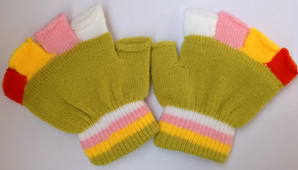 Новые зимние теплые разноцветные варежки, детские перчатки, теплые вязаные детские перчатки без пальцев для мальчиков и девочек, От 1 до 4 лет