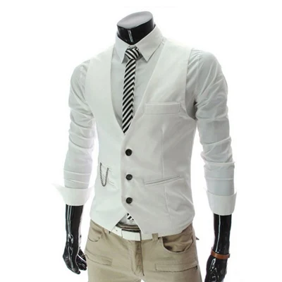 VISADA JAUNA мужской деловой жилет приталенный однотонный дизайнерский костюм жилет без рукавов формальный большой размер 5XL N5074 - Цвет: White