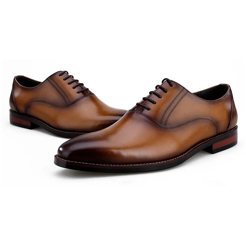 

CLORISRUO Breathable Black / Brown / Brown Tan Pointed Toe Oxfords Mens Dress Shoes Genuine Leather Wedding Shoes Mens Business