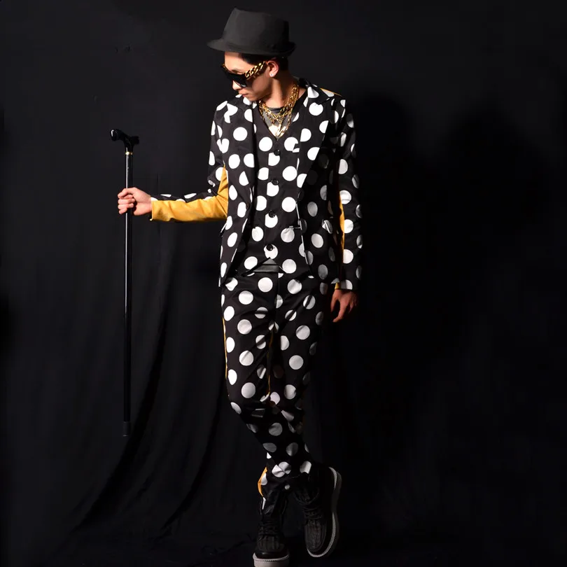 Tide Мужской панк певец сценический костюм модные пятна печати костюмы ночной клуб певец выступление мага наряд из трех предметов