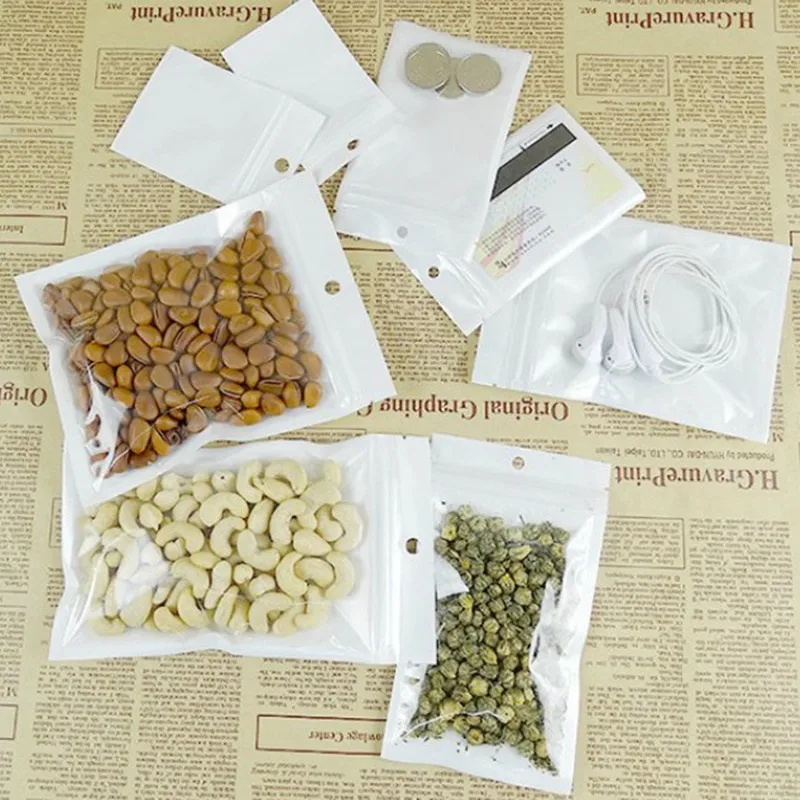 50 Pcs الأبيض واضح الذاتي ختم كيس قابل لإعادة الغلق التجزئة التعبئة والتغليف حزمة أكياس بولي تخزين أكياس الحقائب ل العناصر الالكترونية